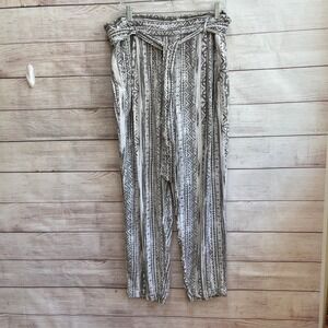 CALI 1850 LINEN BLEND WIDE LEG PANTS IN CREAM AND GRAY PRINT
